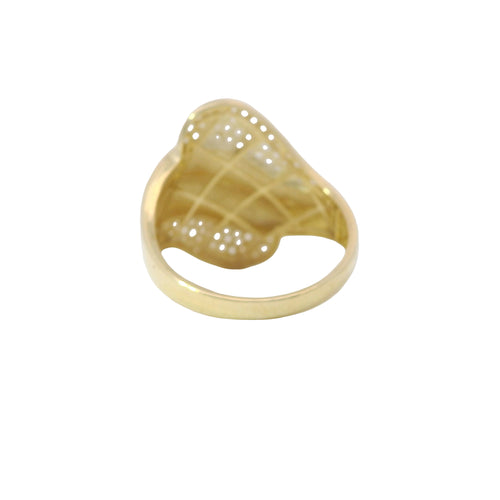 14KT Gold Women's Ring Abstract Plain Double Wave Band with White CZ Stones on Top and Lower Bands