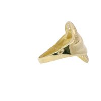 14KT Gold Women's Ring Abstract Plain Double Wave Band with White CZ Stones on Top and Lower Bands