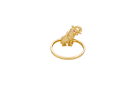 14KT Gold Ring Women's Plain Left Facing Red Eye Elephant with Tusks Up Plain Band