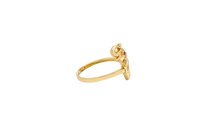14KT Gold Ring Women's Plain Left Facing Red Eye Elephant with Tusks Up Plain Band