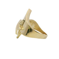 14KT Gold Ring Women's Plain Raised Bubble Star with Asymmetrical Thick Ribbon Band