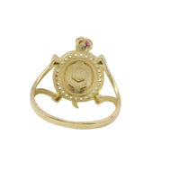 14KT Gold Women's Ring Jumbo Plain Shell Turtle with White CZ Stones Border Pink Eyes Plain Split Band