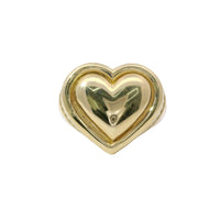 14KT Gold Ring Women's Plain Puff Heart with Plain Puff Heart Border White CZ Stones Edge Plain Band