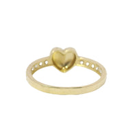 14KT Gold Ring Women's Mini Plain Puff Heart Center with White CZ Stones Band