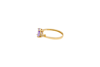 14KT Gold Ring Women's Purple Oval Center CZ Stone with 3 High/Low Round White CZ Stones Shoulders and Plain Band
