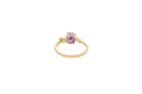 14KT Gold Ring Women's Purple Oval Center CZ Stone with 3 High/Low Round White CZ Stones Shoulders and Plain Band