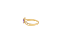 14KT Gold Ring Women's Purple Pear Center CZ Stone with Spit Chevron Upper White CZ Stone Band and Lower Plain Band