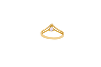 14KT Gold Ring Women's Purple Pear Center CZ Stone with Spit Chevron Upper White CZ Stone Band and Lower Plain Band