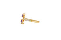 14KT Gold Ring Women's Two Purple Pear End Stones with White CZ Stones Border and White CZ Stones Split Bypass Band