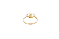 14KT Gold Ring Women's Quincenaera "15" Open Heart Shape Half Plain Half White CZ Stones Border and Band
