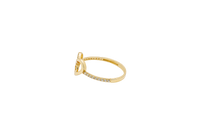 14KT Gold Ring Women's Quincenaera "15" Open Heart Shape Half Plain Half White CZ Stones Border and Band