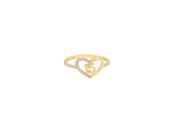 14KT Gold Ring Women's Quincenaera "15" Open Heart Shape Half Plain Half White CZ Stones Border and Band