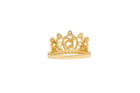14KT Gold Ring Women's "15" Triple Puff Quincenaera Tiara Crown White CZ Stones Border and Plain Split Band