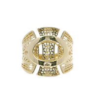 14KT Gold Ring Women's Abstract Raised Oval Three Section Split Band Art Deco Lattice Cutouts Band