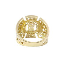 14KT Gold Ring Women's Abstract Raised Oval Three Section Split Band Art Deco Lattice Cutouts Band