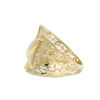 14KT Gold Ring Women's Abstract Raised Puff "X" Split Band Leaf Cutout Lattice Band