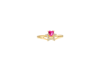 14KT Gold Ring Women's Red CZ Top Stone with White CZ Stones Border Outline Only Star Shape Plain Split Band