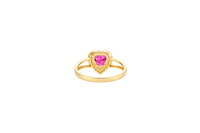 14KT Gold Ring Women's Red Heart Shape Center CZ Stone with White CZ Stone Border and Plain Heart Shape Outer Border Plain Split Band