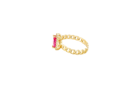 14KT Gold Ring Women's Marquise Red Center Stone with White CZ Stone Border Chino Band