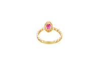 14KT Gold Ring Women's Marquise Red Center Stone with White CZ Stone Border Chino Band