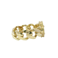 14KT Gold Ring Women's Mini Red Clover with Cuban Link Band