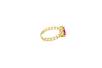 14KT Gold Ring Women's Oval Red Stone with White CZ Stone Border Chino Band