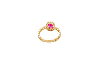 14KT Gold Ring Women's Oval Red Stone with White CZ Stone Border Chino Band