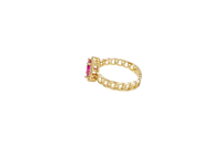14KT Gold Ring Women's Oval Red Stone with White CZ Stone Border Chino Band