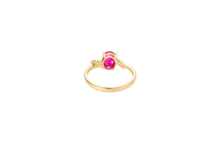 14KT Gold Ring Women's Red Oval Center CZ Stone with 3 High/Low Round White CZ Stones Shoulders and Plain Band