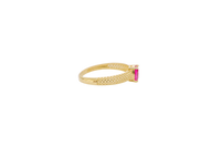 14KT Gold Ring Women's Red Oval Honeycomb Cutout Band