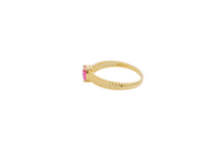 14KT Gold Ring Women's Red Oval Honeycomb Cutout Band