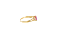 14KT Gold Ring Women's Red Oval Plain Twisted Split Band