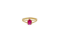 14KT Gold Ring Women's Red Oval Plain Twisted Split Band