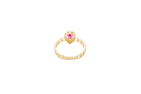 14KT Gold Ring Women's Pear Red Center Stone with White CZ Stone Border Chino Band