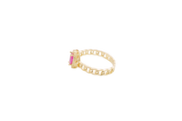 14KT Gold Ring Women's Pear Red Center Stone with White CZ Stone Border Chino Band