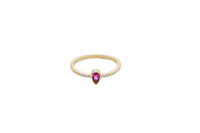14KT Gold Ring Women's Red Pear Tear Drop Center CZ Stone with Round White CZ Stones Band