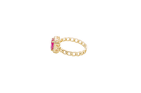 14KT Gold Ring Women's Rectangle Red Center Stone with White CZ Stone Border Chino Band