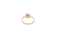 14KT Gold Women's Ring Round Red Center Stone with White CZ Stone Border Chino Band