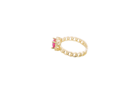 14KT Gold Women's Ring Round Red Center Stone with White CZ Stone Border Chino Band