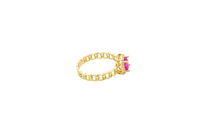 14KT Gold Ring Women's Square Red Center Stone with White CZ Stone Border Chino Band