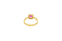 14KT Gold Ring Women's Square Red Center Stone with White CZ Stone Border Chino Band
