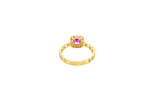 14KT Gold Ring Women's Square Red Center Stone with White CZ Stone Border Chino Band