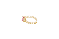 14KT Gold Ring Women's Square Red Center Stone with White CZ Stone Border Chino Band