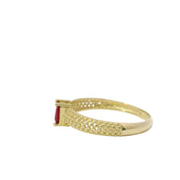 14KT Gold Ring Women's Square Dark Pink Center Honeycomb Cutout Band