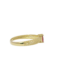 14KT Gold Ring Women's Square Dark Pink Center Honeycomb Cutout Band