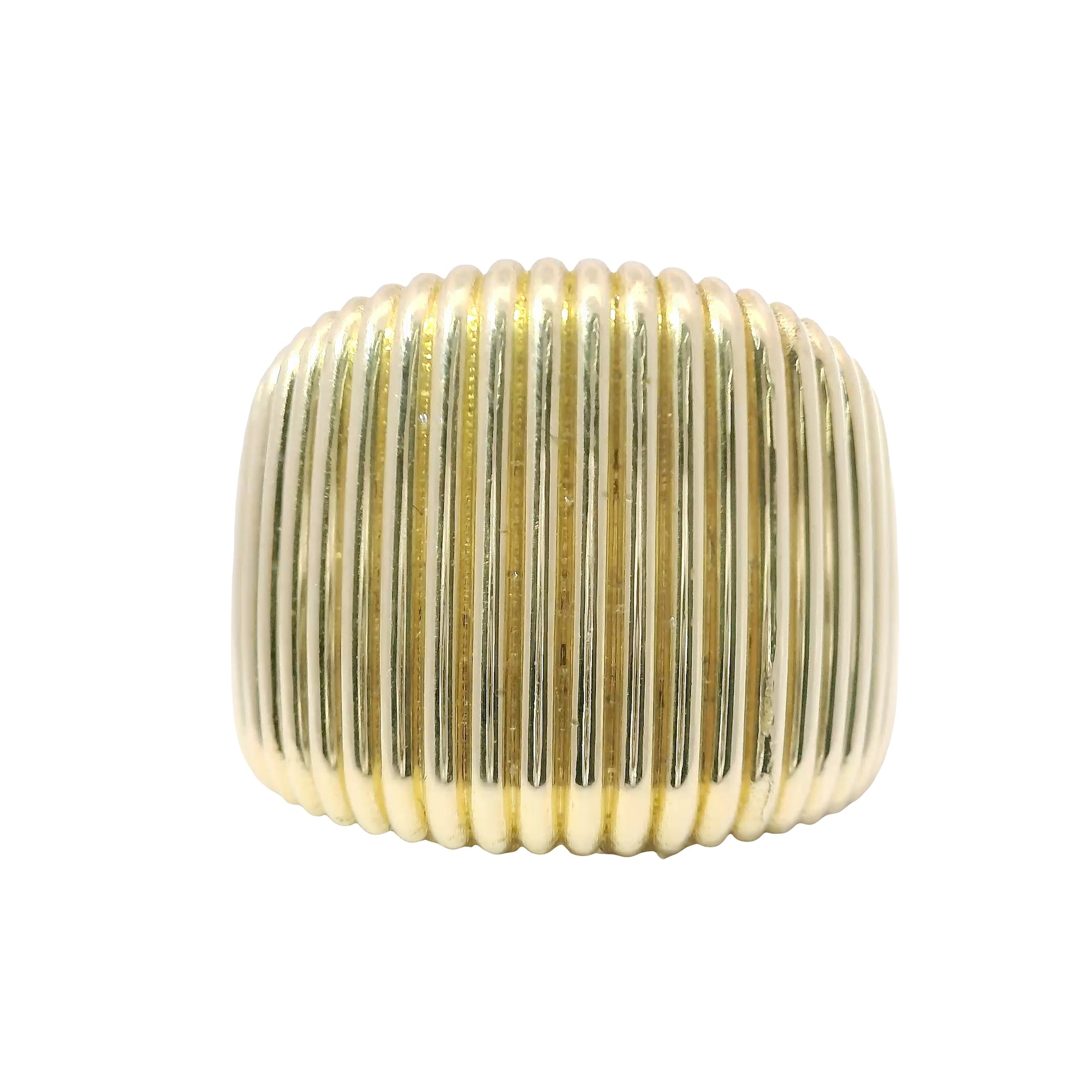 14KT Gold Ring Women's Plain Ribbed Band White CZ Stone Edge
