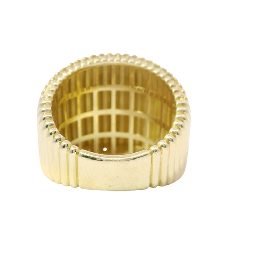 14KT Gold Ring Women's Plain Ribbed Band White CZ Stone Edge