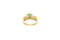 14KT Gold Ring Women's Round Dark Green 6 Prong Center CZ Scallop Border Baguette Band