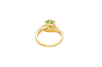 14KT Gold Ring Women's Round Dark Green CZ Center Stone and Single Row White CZ Baguettes with "S" Band