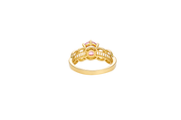 14KT Gold Ring Women's Round Pink 6 Prong Center CZ Scallop Border Baguette Band